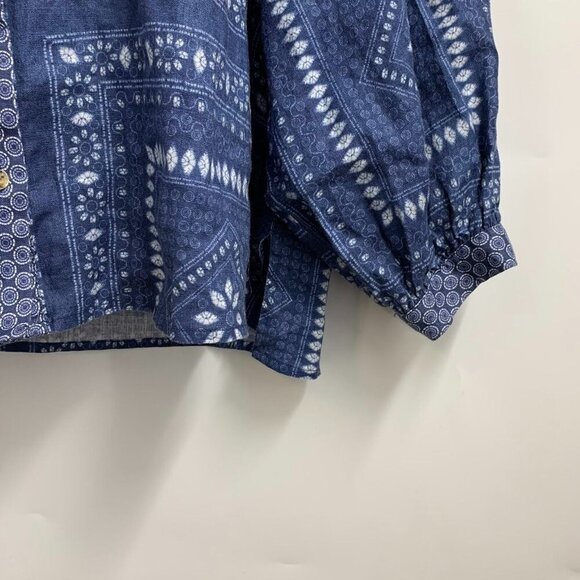 Johnny Was Women's Floral Patchwork Button Up 100% Linen Tunic Top Size M - Picture 5 of 12